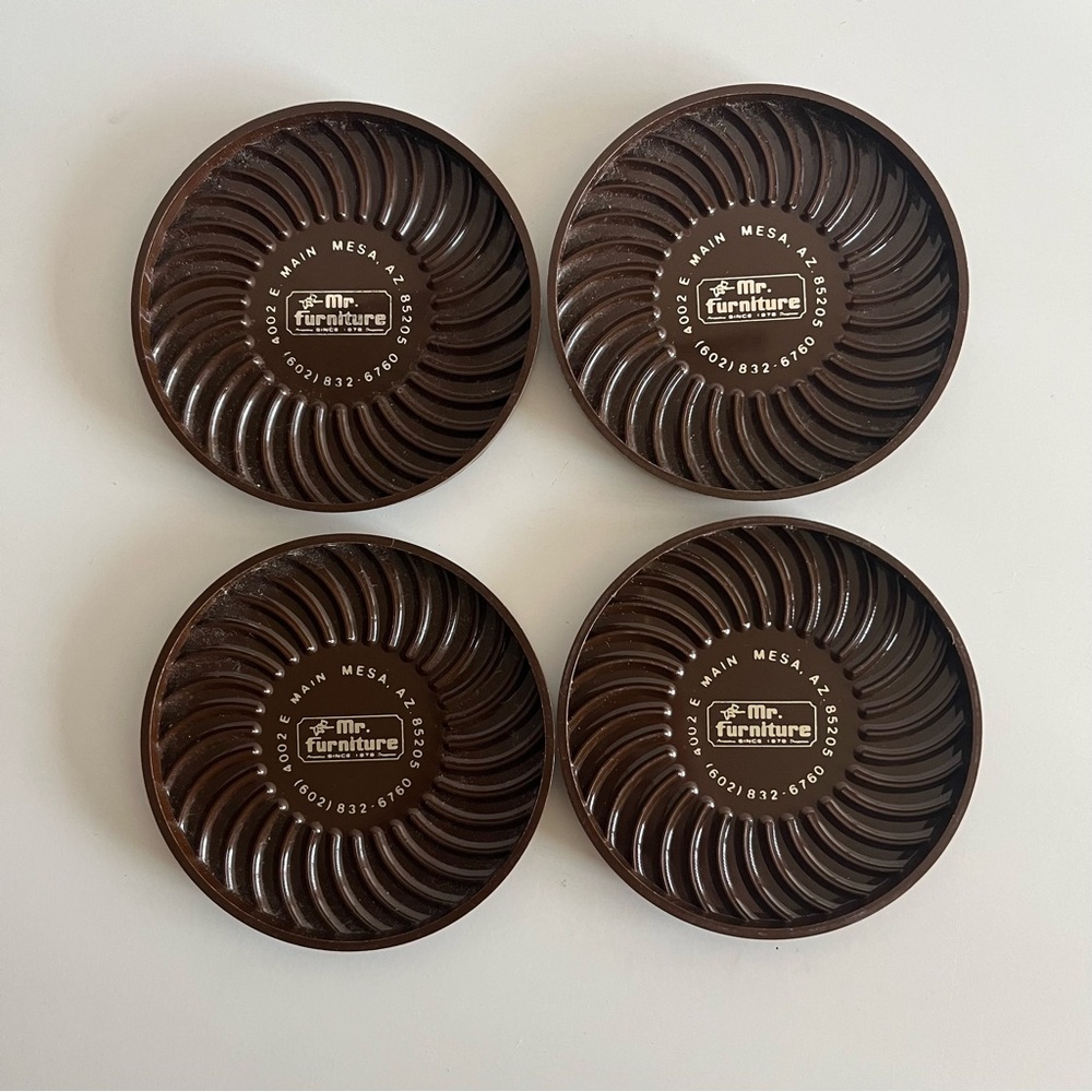 Vintage Plastic Coasters Advertising - Mr. Furniture Set of 4 by Ritepoint USA